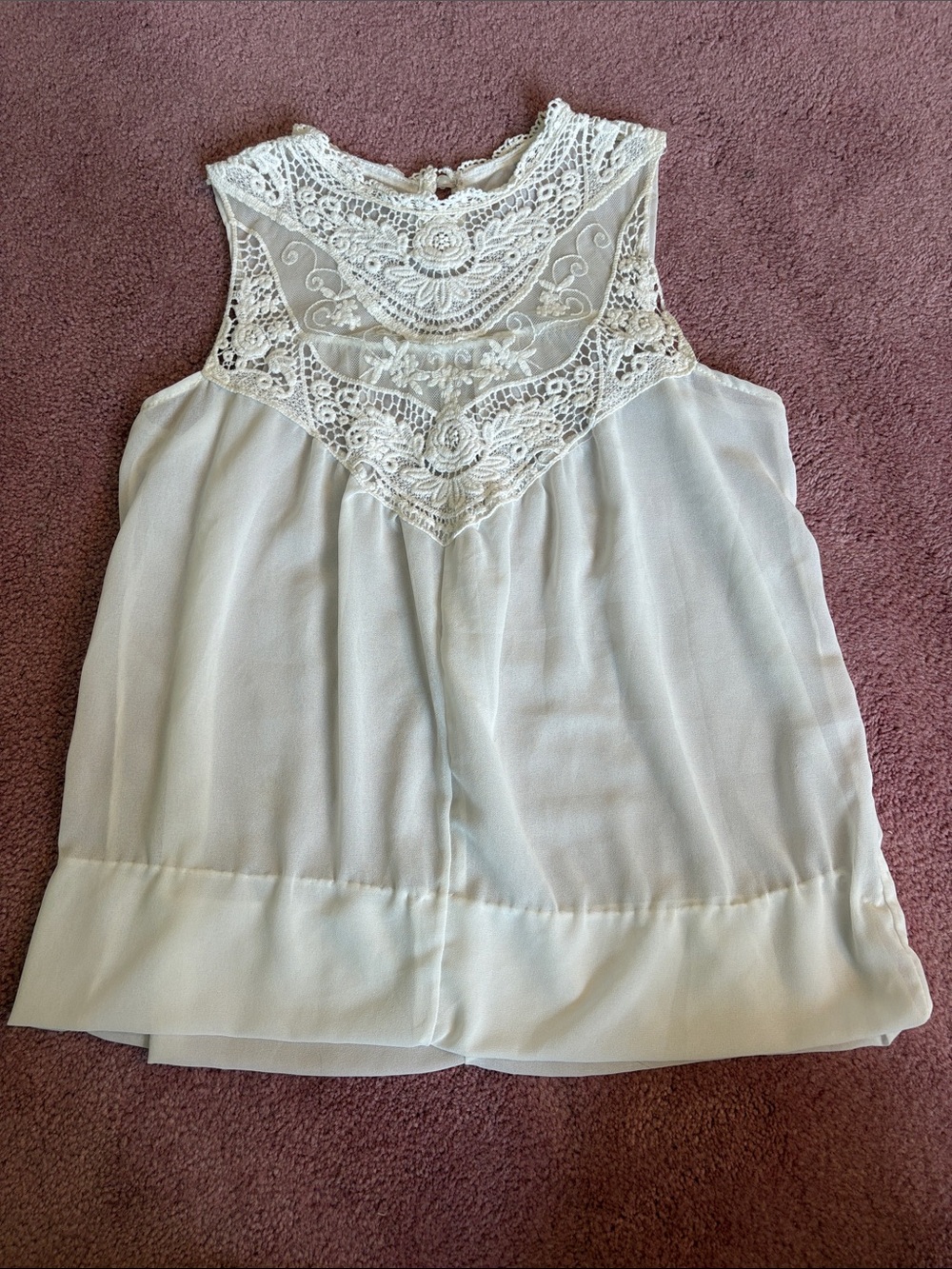 Lace Yoke Sleeveless Sheer Blouse - White